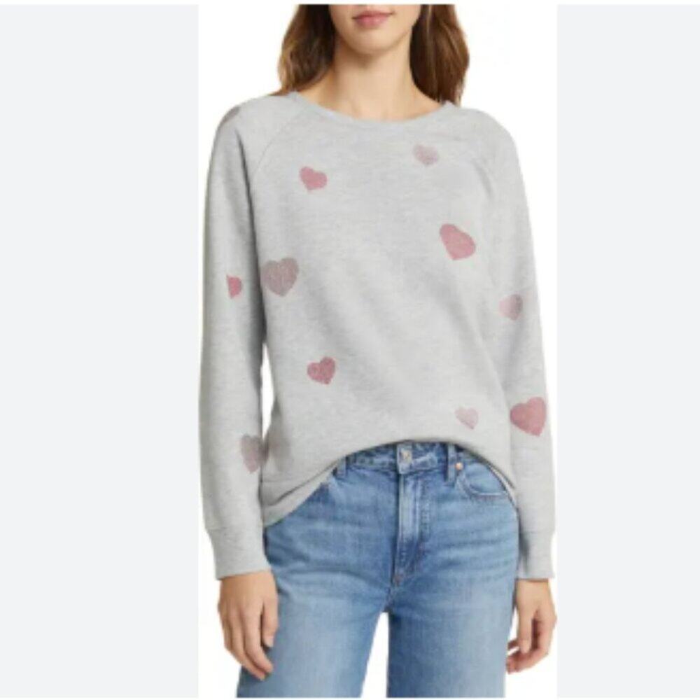 NWT Caslon Heart Bead Raglan Grey Sweatshirt Size 2X